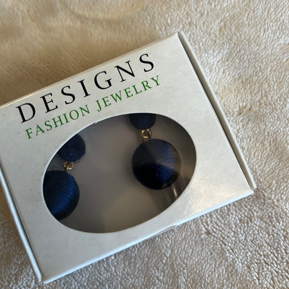 Navy blue dangling orb earrings